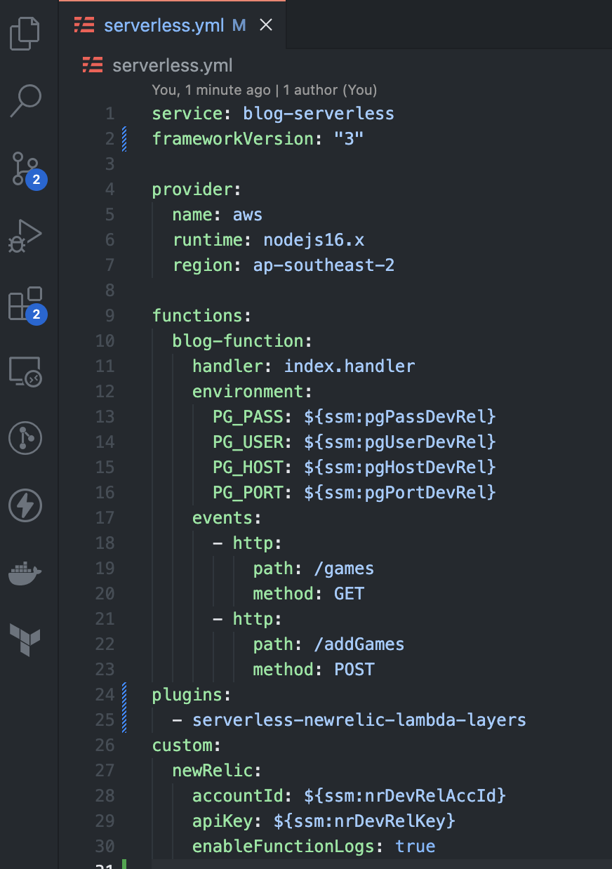 Changes to the serverless.yml file