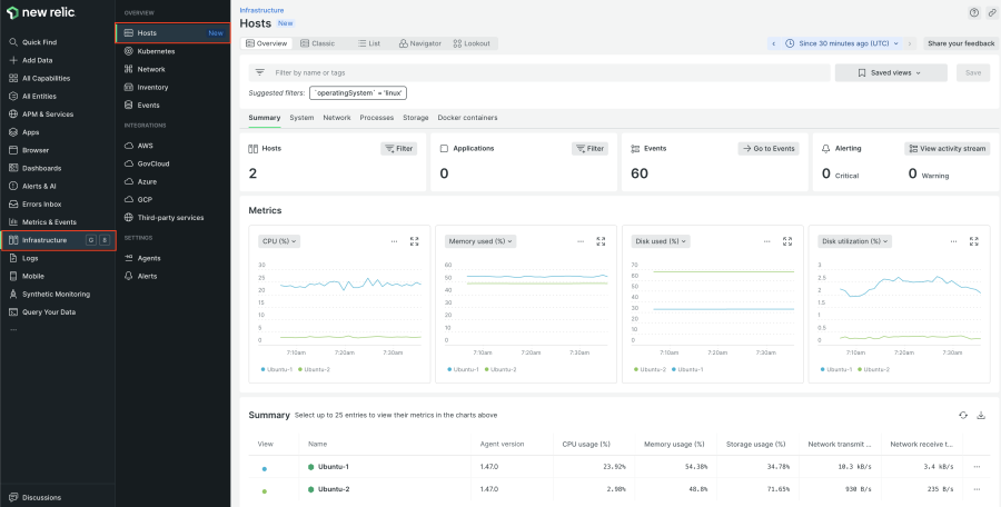 Image showing new host infrastructure view