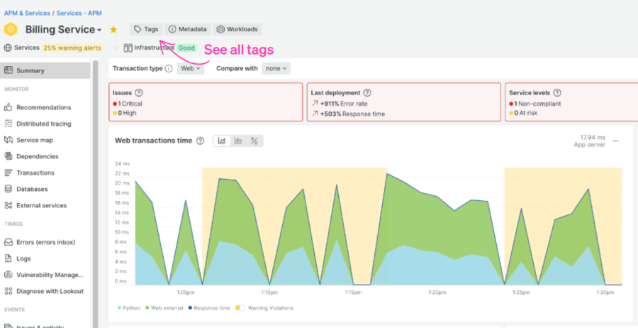 Viewing and interacting with tags in New Relic