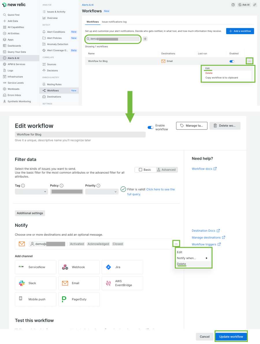 (FailedToRemoveDestination) Workflow での利用状況を確認