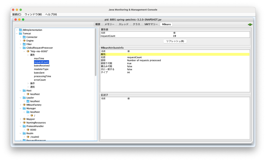 requestCount on the jconsole