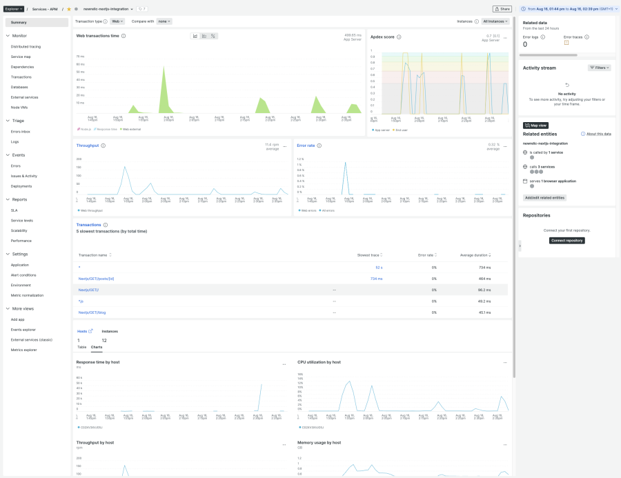 view of apm showing server side next.js data