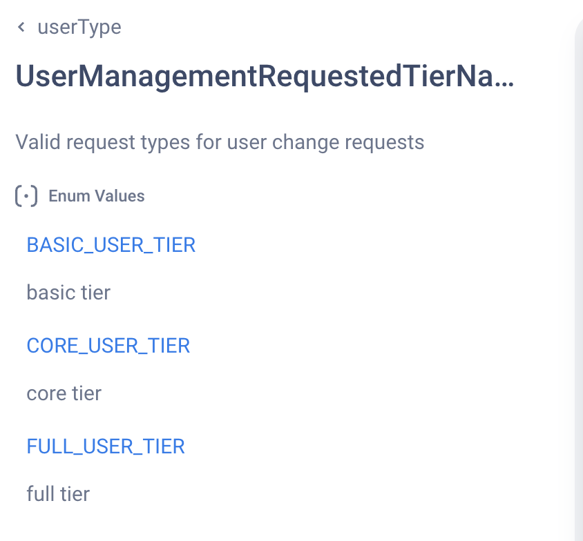 GraphQL dict UserManagementRequestedTierName