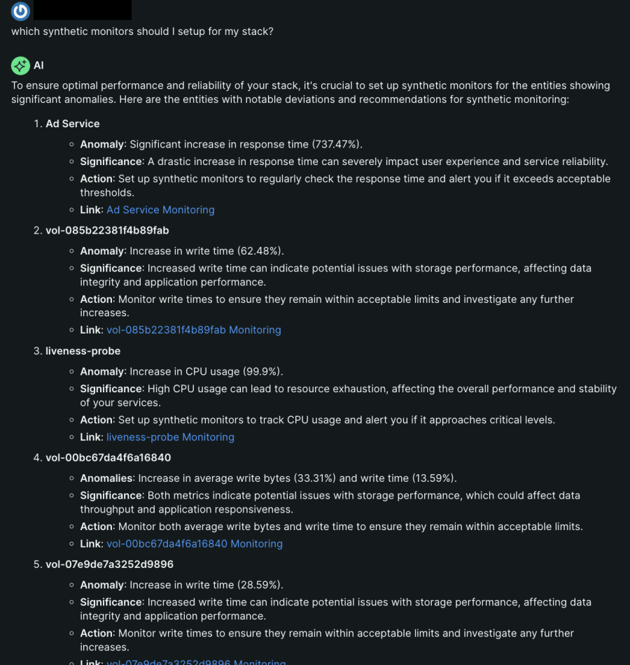 Synthetic monitor recommmendations