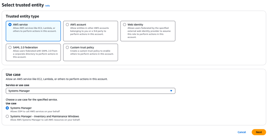 Select Trusted Entity menu