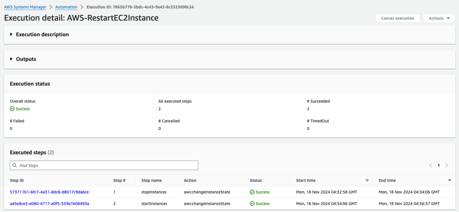 Execution details for triggered event in AWS