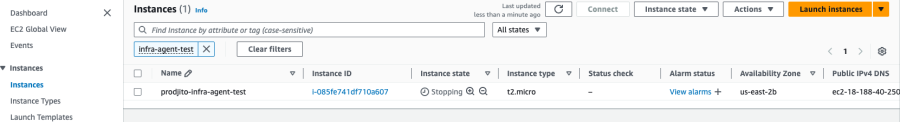 Instances menu in AWS