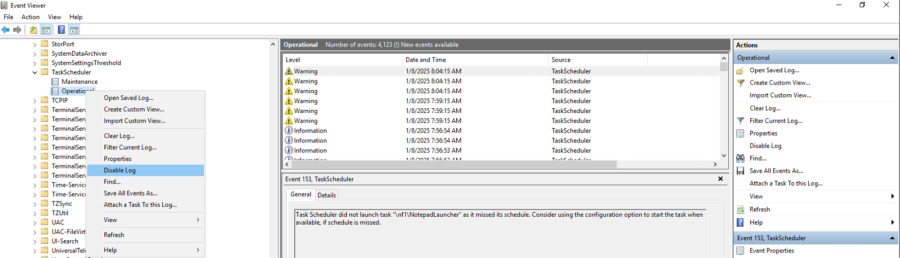 Windows Task Scheduler Task History