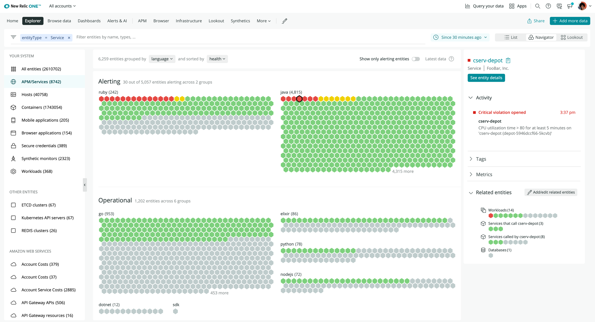 screenshot of New Relic Navigator