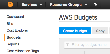 aws console create budget