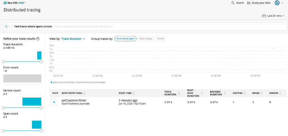 Accessing application spans in Distributed Tracing