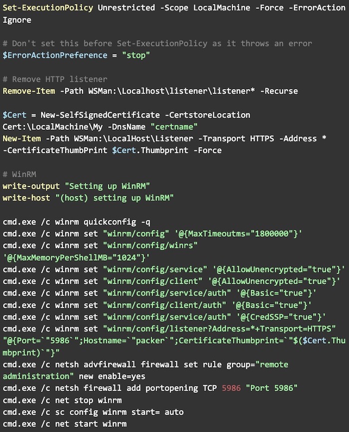 Example shell script to enable WinRM on target machine